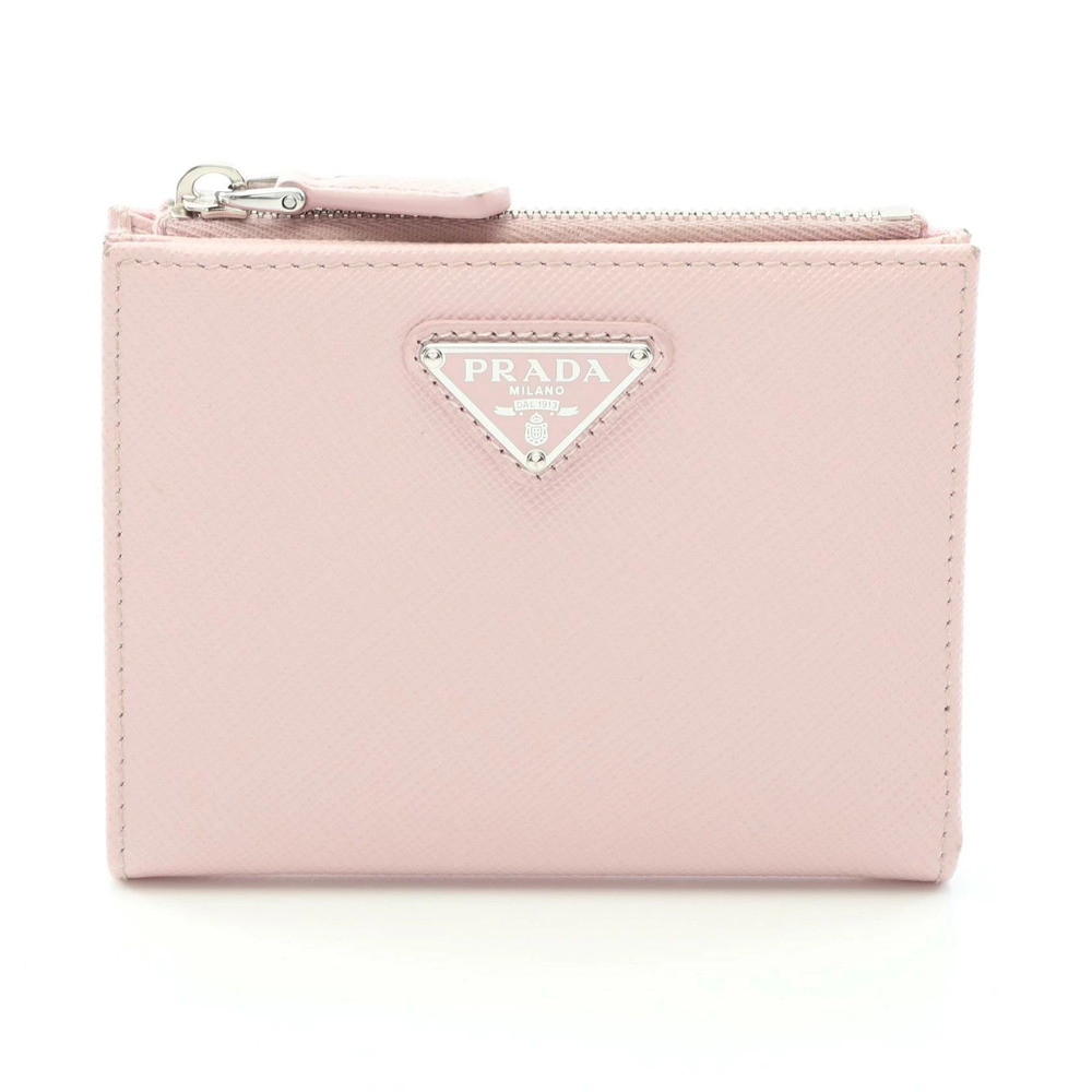 Prada Saffiano Triang Bifold Wallet Leather Pink